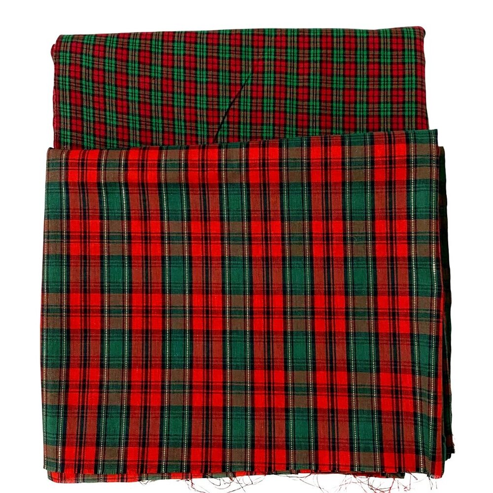 Christmas Holiday Plaid Fabric Remnant Lot of 2 Red Green Sewing‎ Crafts Classic